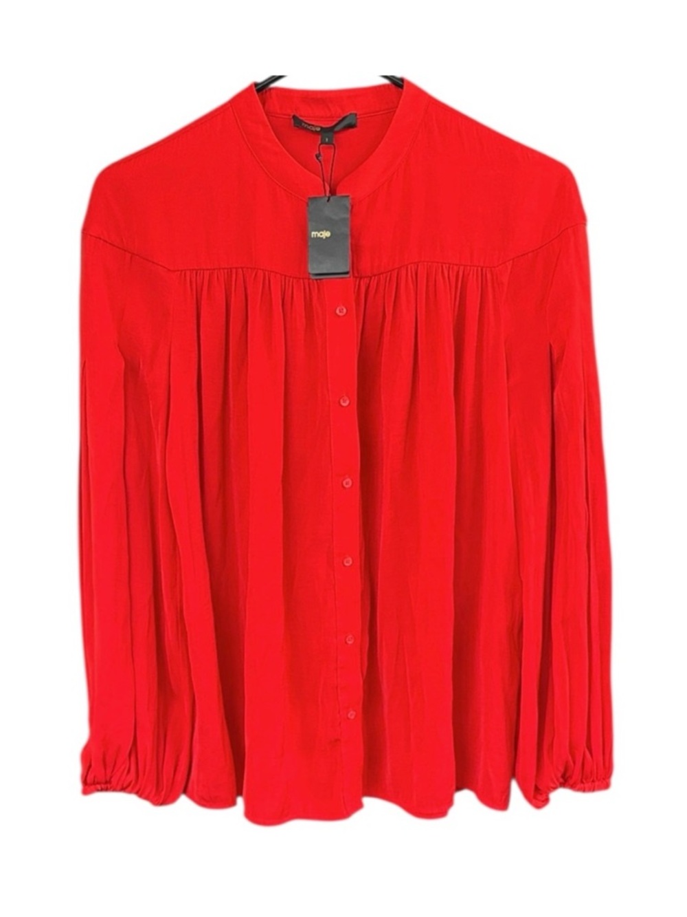 NWT Maje Cusmia Button Front Puff Sleeve Top Red Size Small Retail $355.00